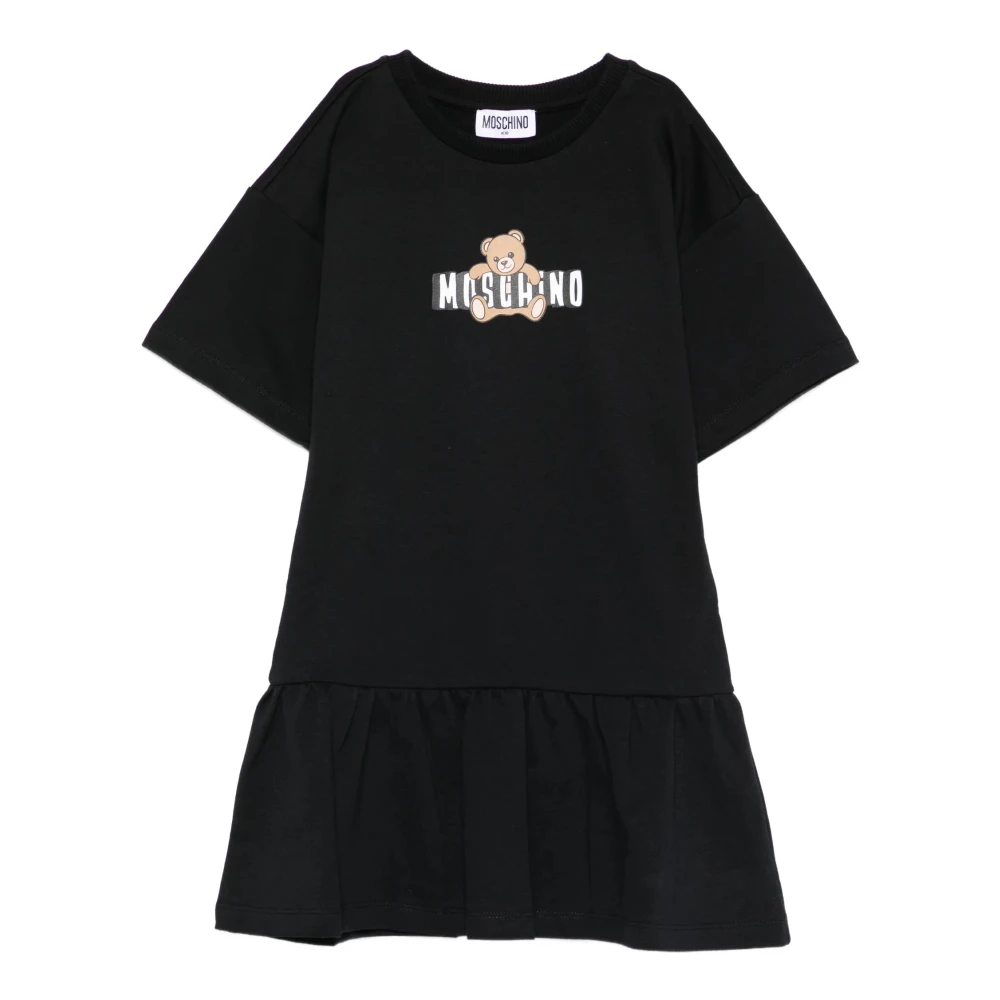 Moschino Girls Black Dresses, 10 Y, Logo-Print Dress