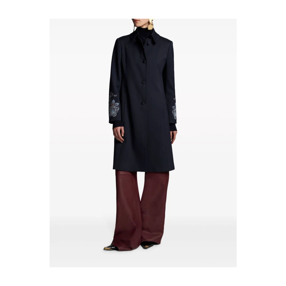 ETRO Blauwe Wollen Blend Bloemen Geborduurde Jas Blue Dames