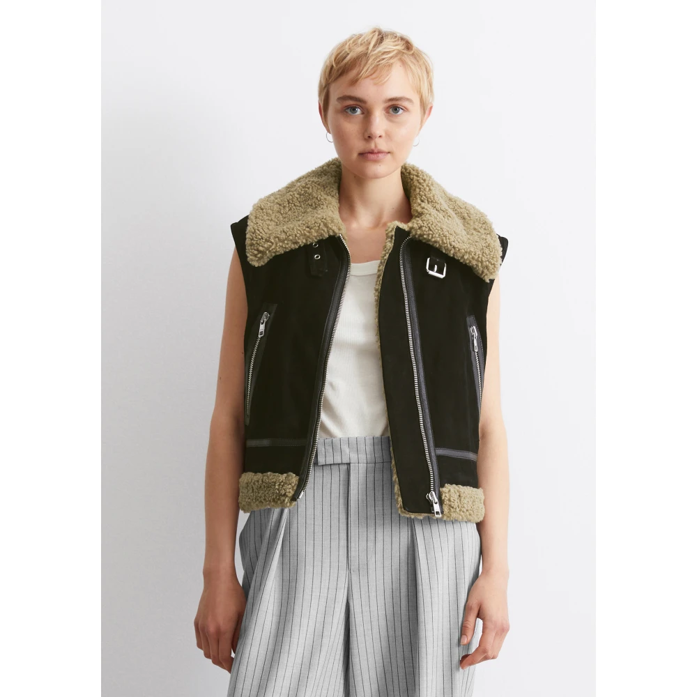 Marc O'Polo Aviator leren vest relaxed Black Dames