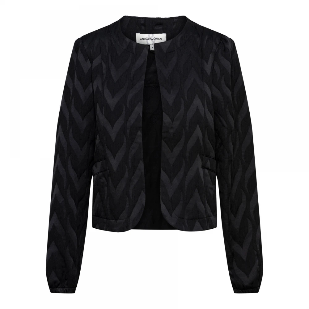 &Co Woman Zwarte Gewatteerde Jas met Ronde Hals en Zakken Black Dames