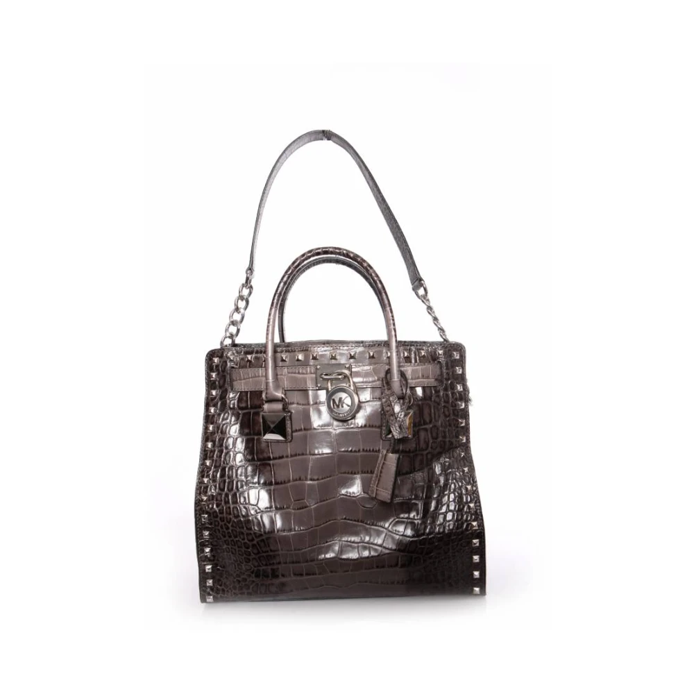 Michael Kors Pre-owned Croc präglad Hamilton -tote med silverhårdvara Gray, Dam