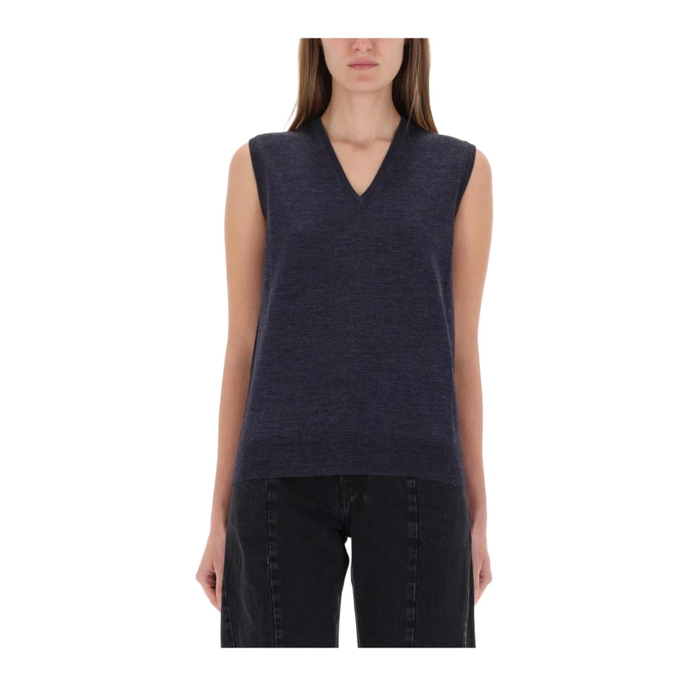 Maison Margiela Blue Sleeveless V-Neck Vest - Female - V-Neck Knitwear - L - Knitwear