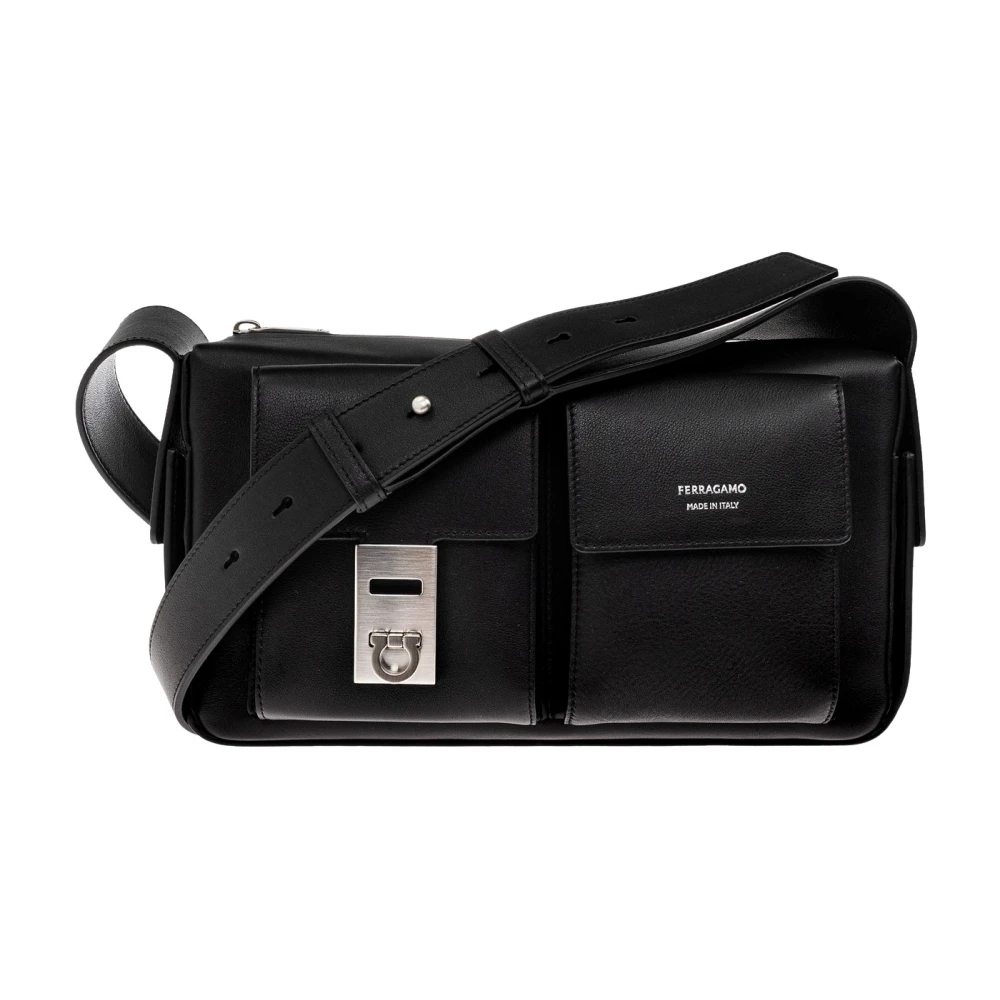 Ferragamo Uomo Nero Borsa A Tracolla Utility Con Fibbia Hug (M) - Immagine 2