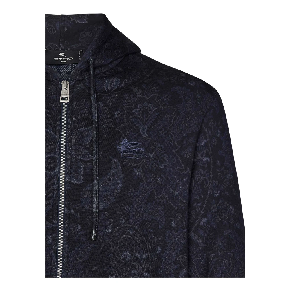 ETRO Blauwe Bloemen Paisley Rits Sweater Blue Heren