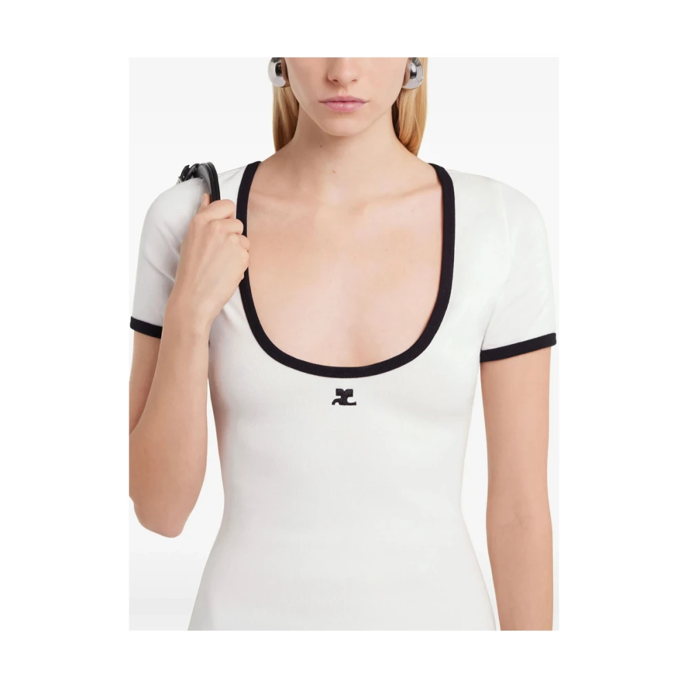 Courrèges Witte Logo Geborduurde Scoop Neck Jurk White Dames
