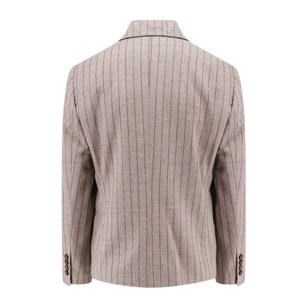 BRUNELLO CUCINELLI Dubbelrijige krijtstreep wollen blazer Beige Dames
