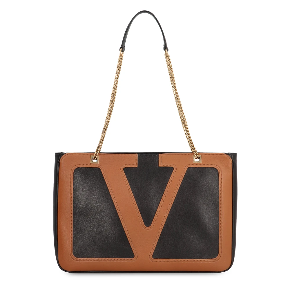 Valentino Superstar Leren Tote met Kettinghandvatten Brown Dames