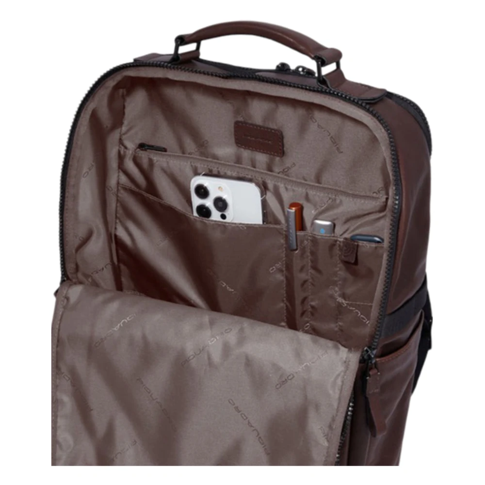 Piquadro Bruine leren rugzak met USB-poort Brown Heren