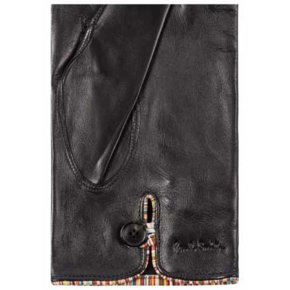 Paul Smith Zwarte leren handschoenen met Signature Stripe Black Heren