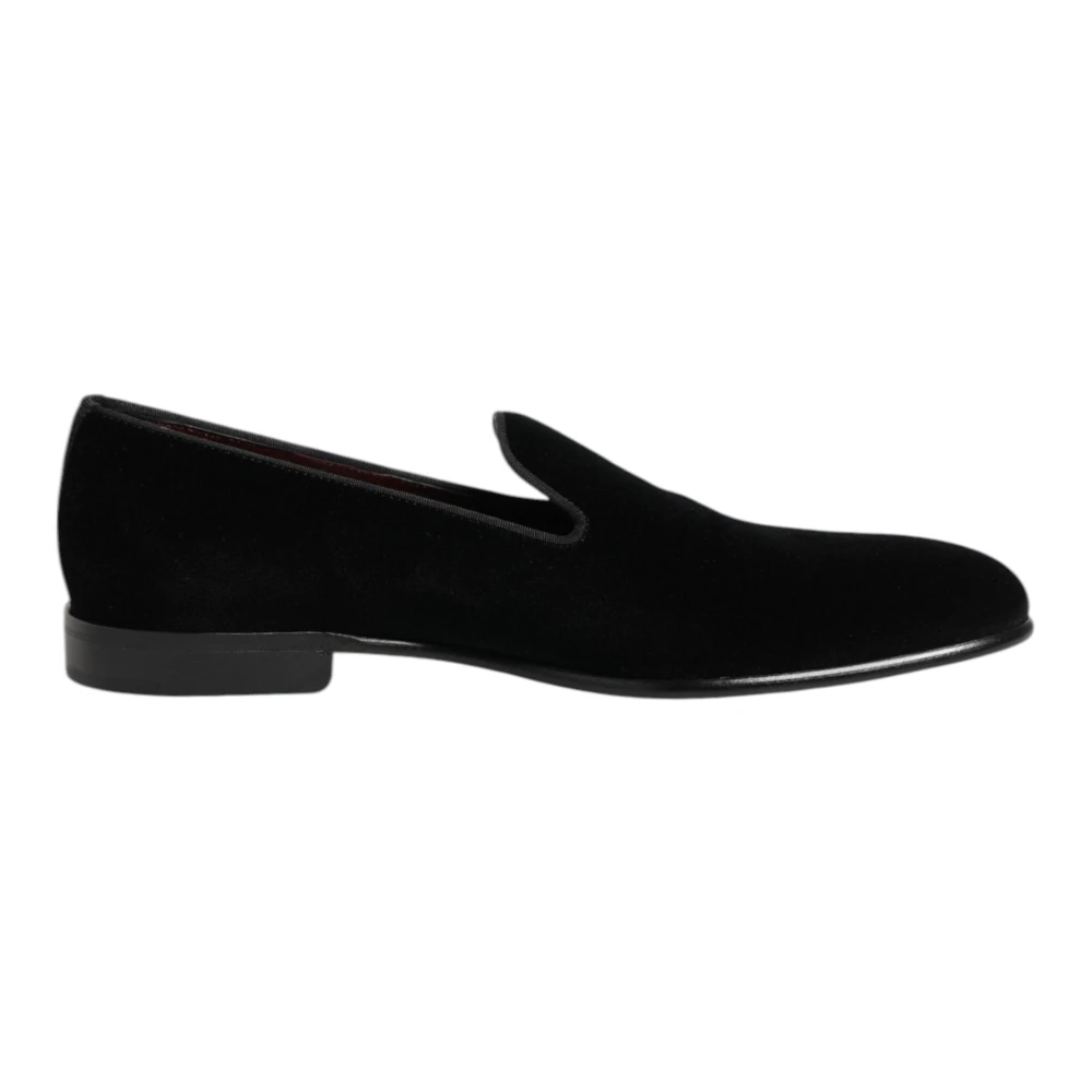 Dolce & Gabbana Men's Black Velvet Slip On Loafers Formal