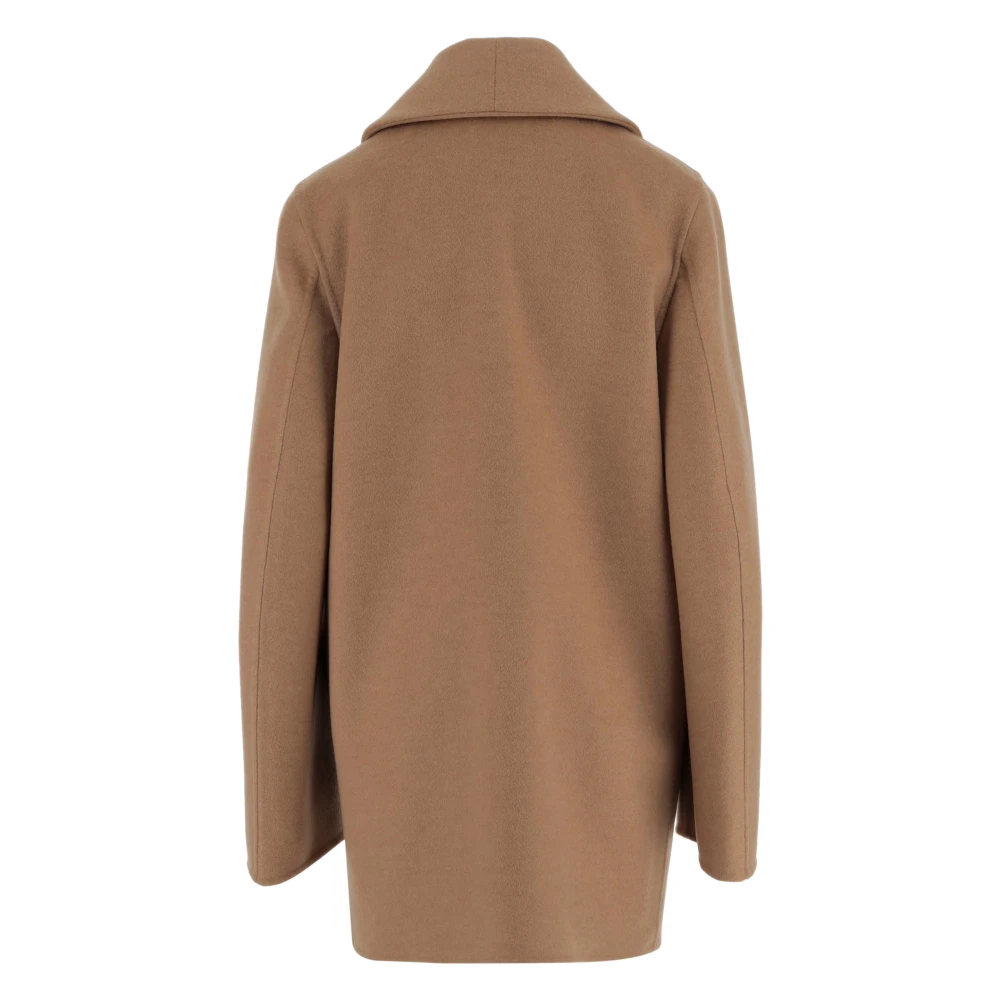 Saint Laurent Wollen Kasjmier Jas met Satijnen Riem Beige Dames