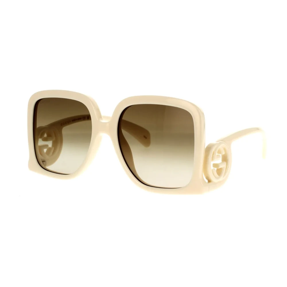 Gucci Women's Beige Sunglasses,, Square Oversize Sunglasses Ivory Brown Medium