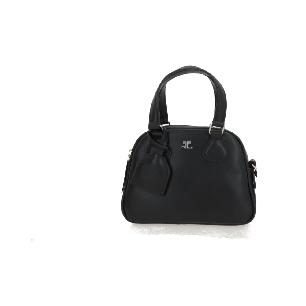 Courrèges Zwarte leren handtas met metalen logo Black Dames