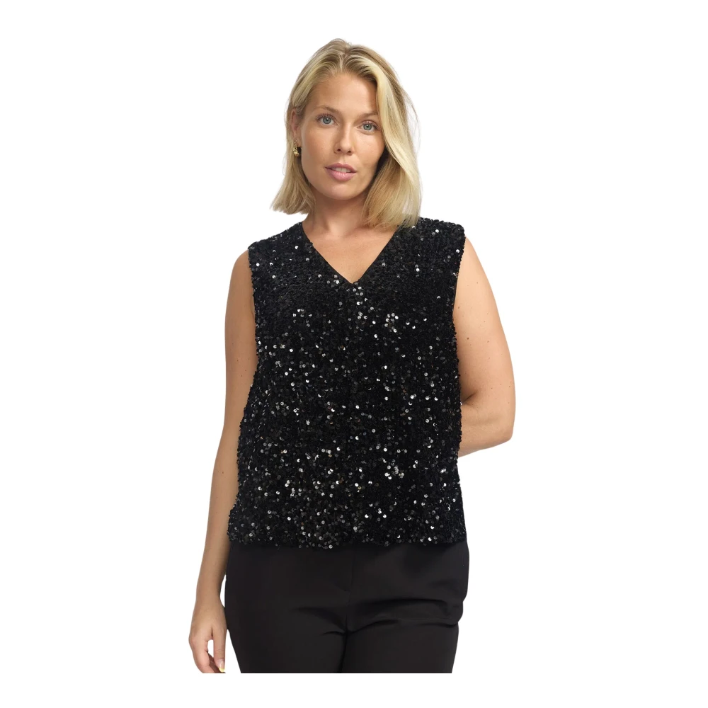 2-Biz Top zonder mouwen Zomerse stijl Black Dames