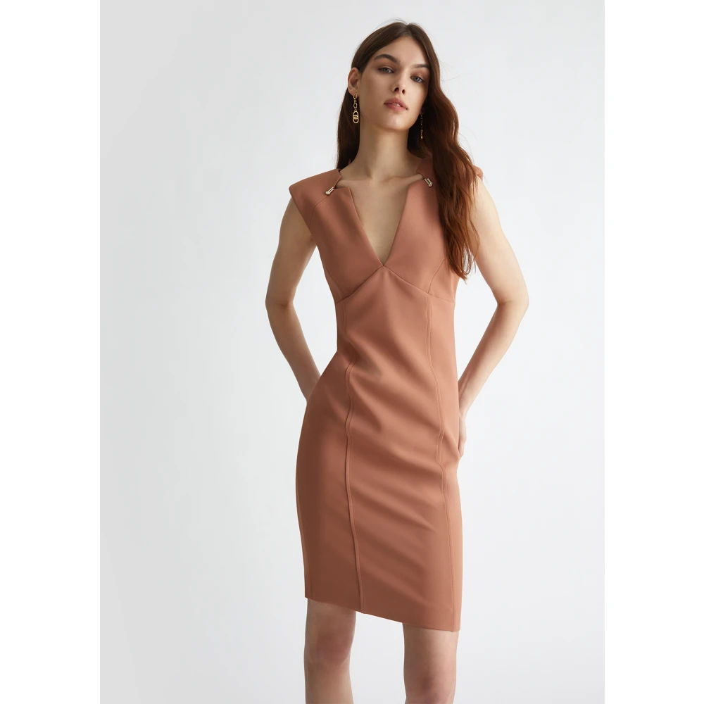 Liu Jo Stretch stof schede jurk met metalen letters Brown Dames