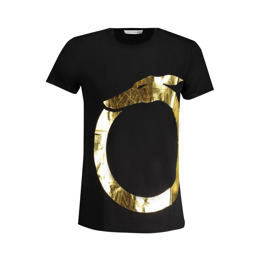 Trussardi Zwart Katoenen T-shirt met Print Logo Black Heren