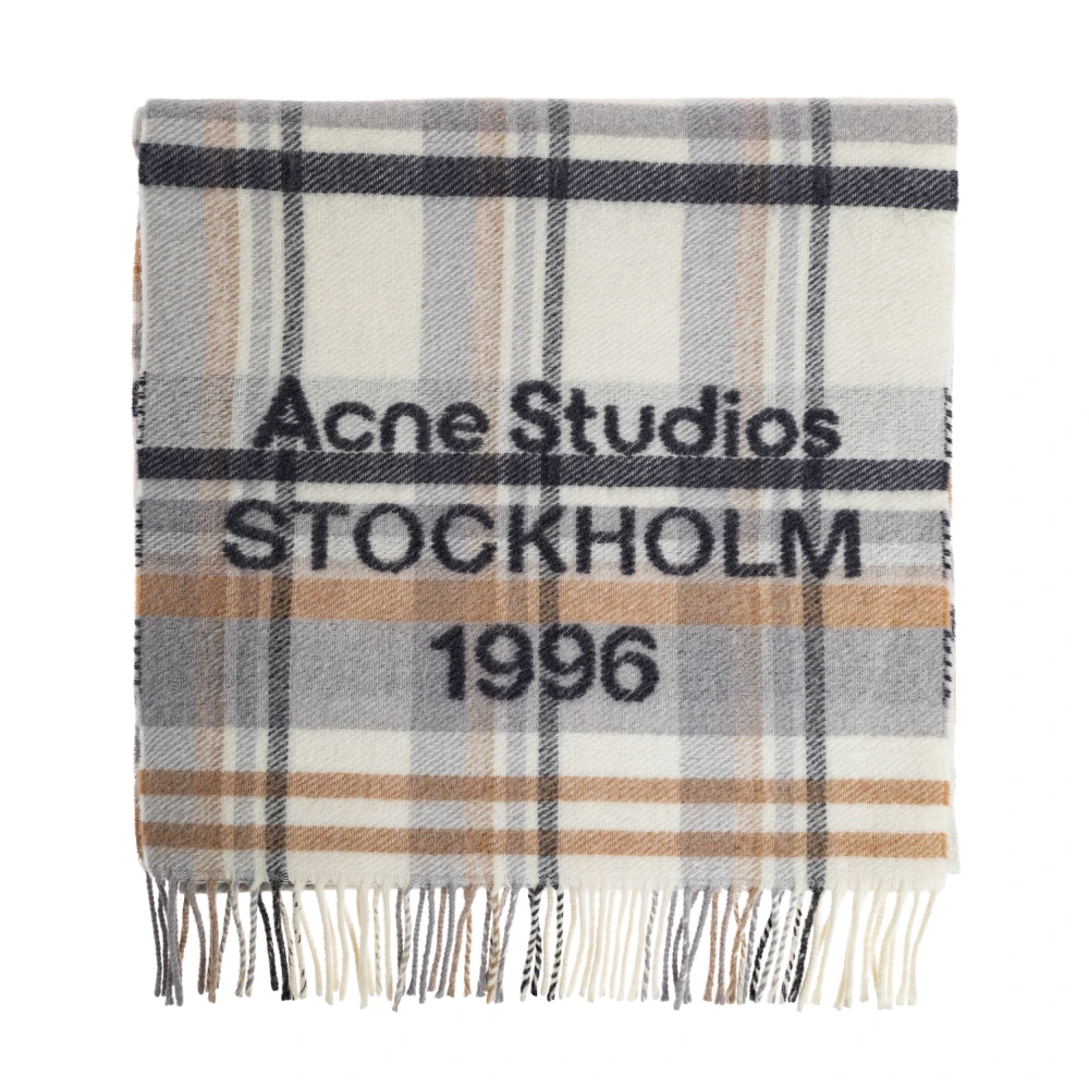 Acne Studios Unisex Gray Winter Scarves, One Size, Check Logo Scarf - Wide