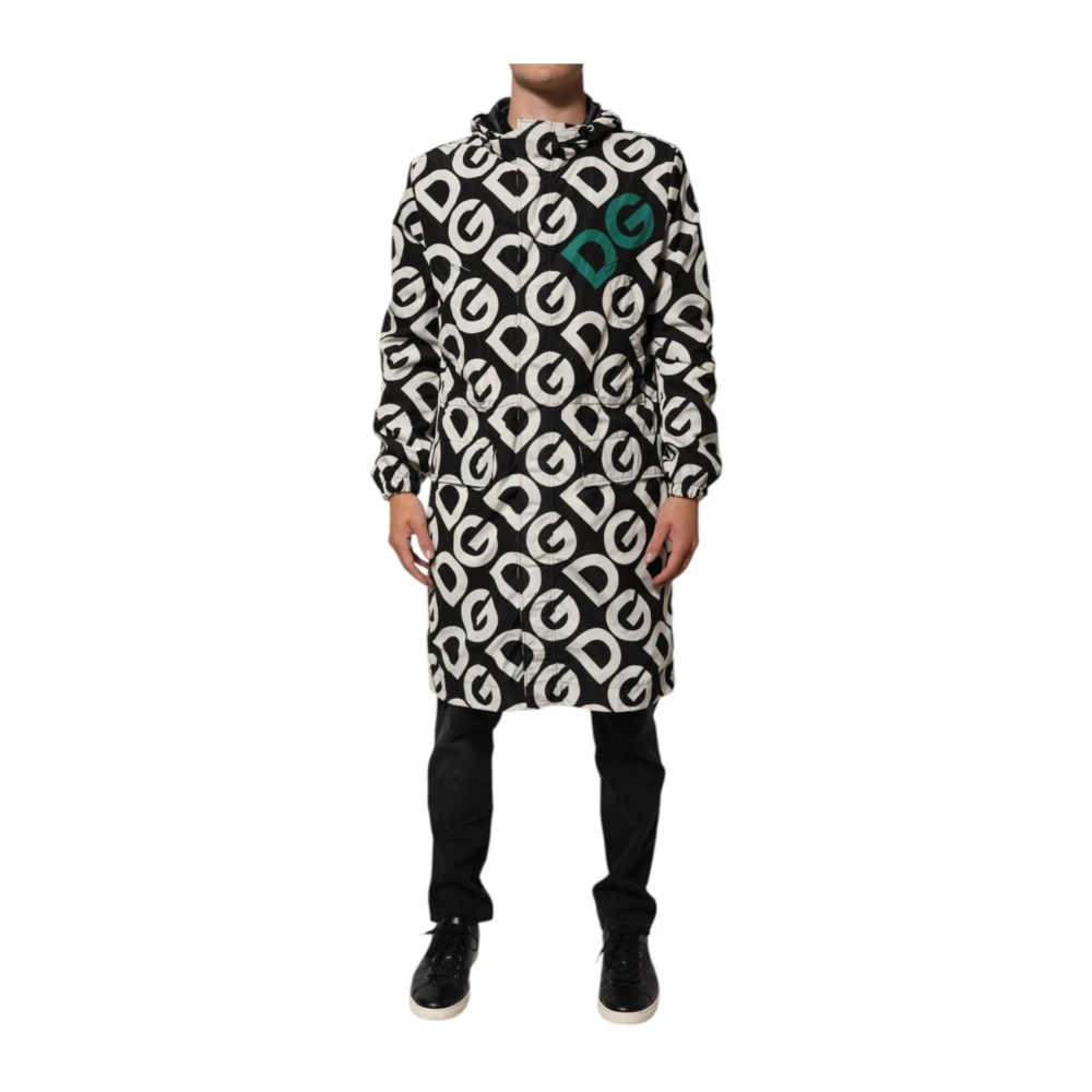 Dolce & Gabbana Black White Logo Print Hooded Jacket - Male - Parkas - Multicolor - L - Coats - Image 3