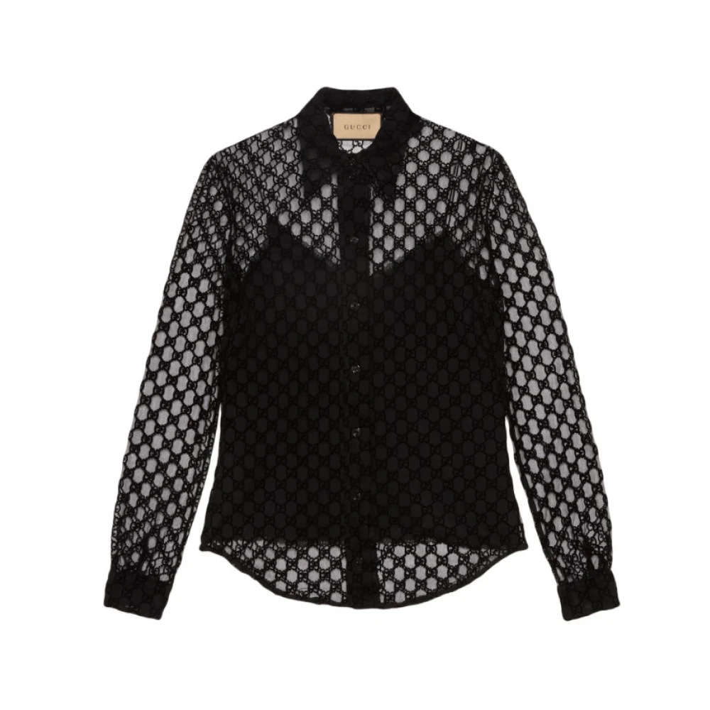 Gucci Zwarte Tule Overlay Shirt Black Dames