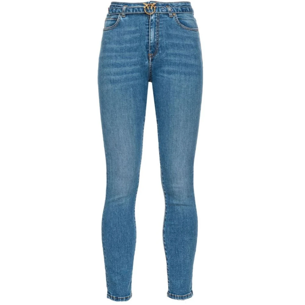 Pinko Vintage Medium Wassing Skinny Jeans met Love Birds Borduursel Blue Dames