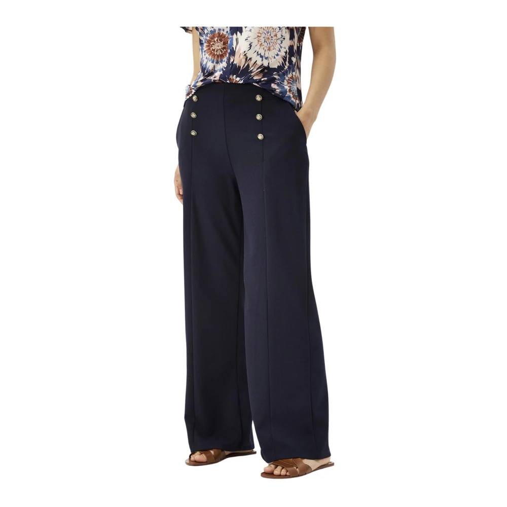 IN Front Hoge Taille Wijde Pijp Navy Broek Blue Dames