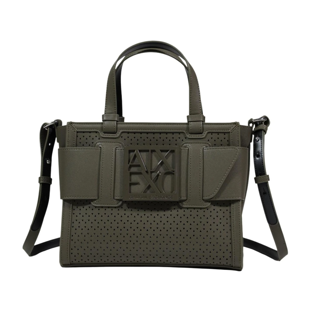 Armani Exchange Women's Green Shopper In Monochrome Technical Fabric - Handbags - One Size - Bags