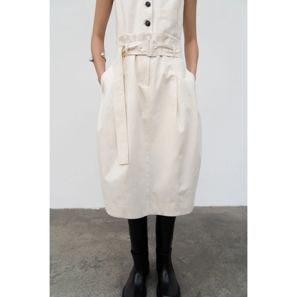 LOW Classic Chique Geriemde Katoenen Midi Jurk Beige Dames