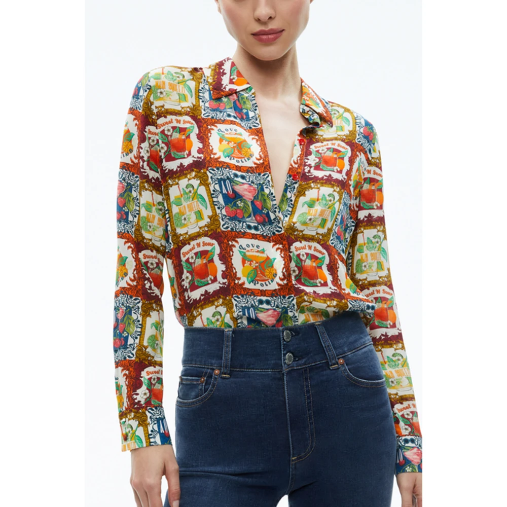 alice + olivia Zijden Klassieke Kraag Lange Mouw Top Multicolor Dames