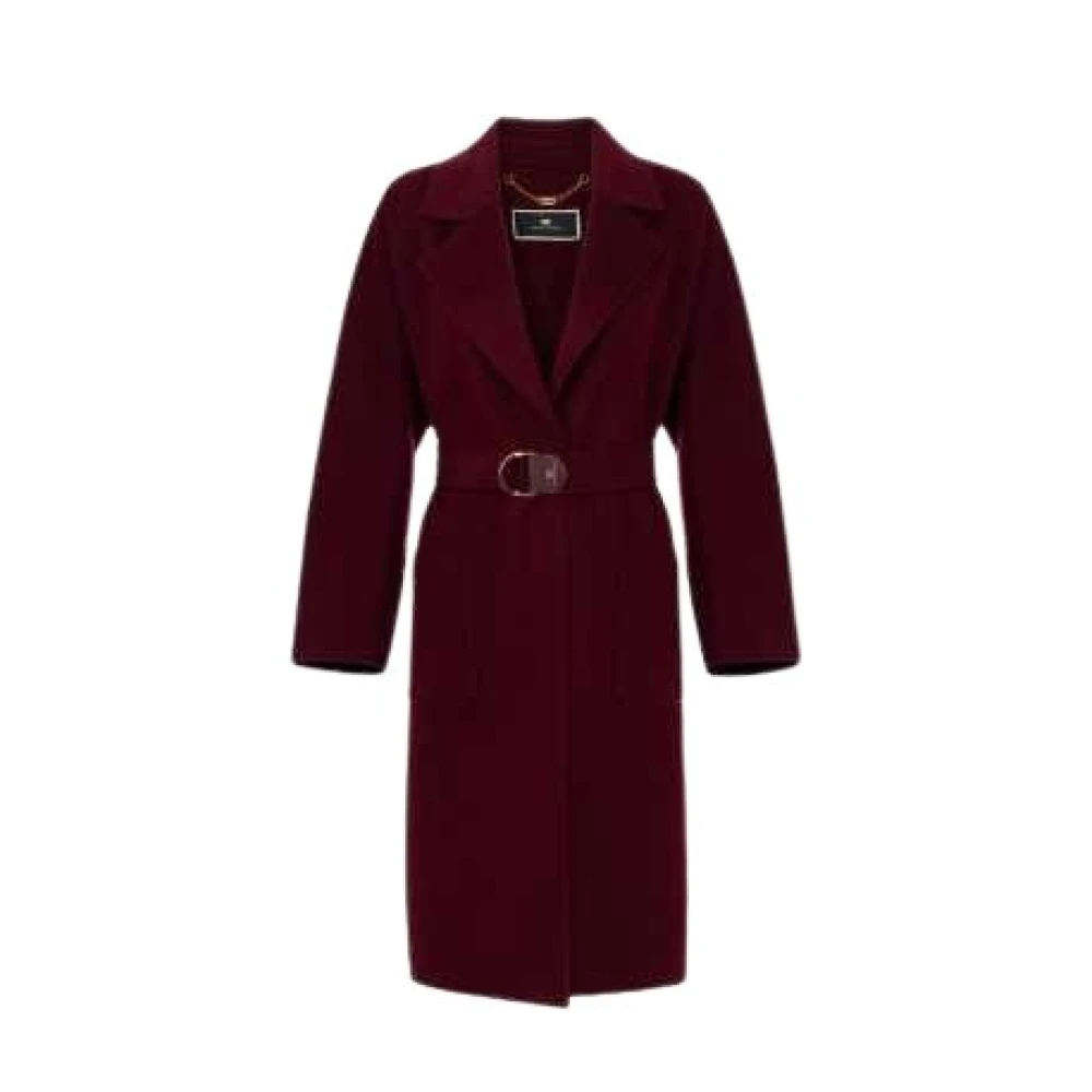 Elisabetta Franchi Bordeaux Dubbelzijdige Jas met Riem Red Dames