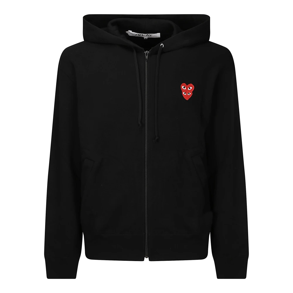 Comme des Garçons Play Svart Dragkedja Hoodie Sweatshirt Dubbel Fram Black, Herr