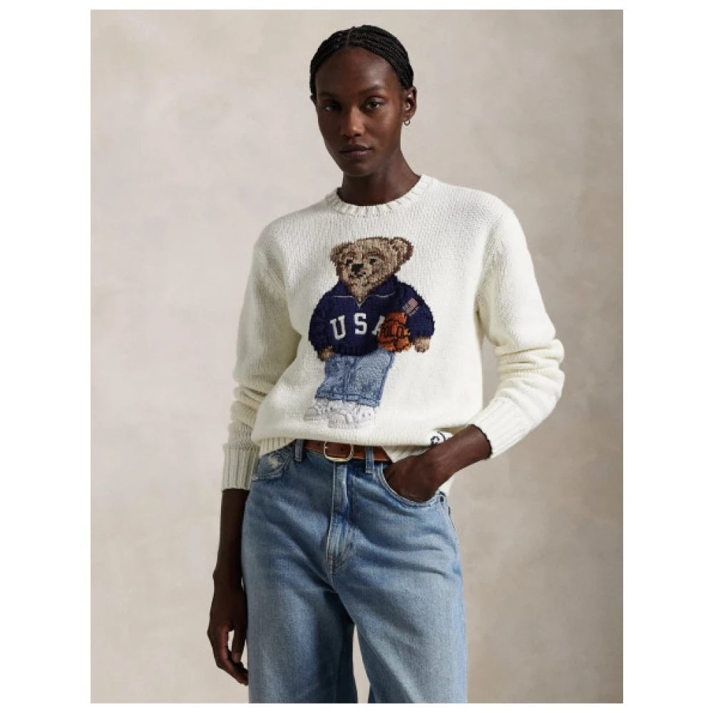 Polo Ralph Lauren Polo Bear Katoen Linnen Trui White Dames