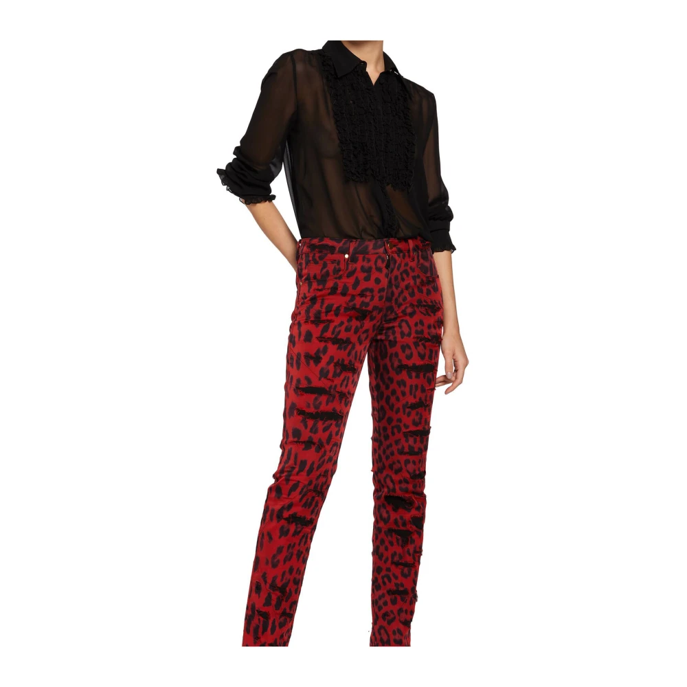 Roberto Cavalli Leopard-Print Skinny Jeans Red Dames