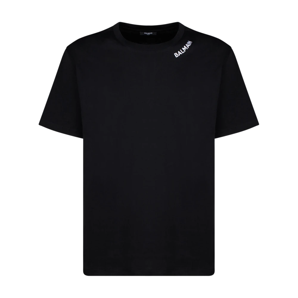 Balmain Zwarte geborduurde T-shirt met contrasterend logo Black Heren