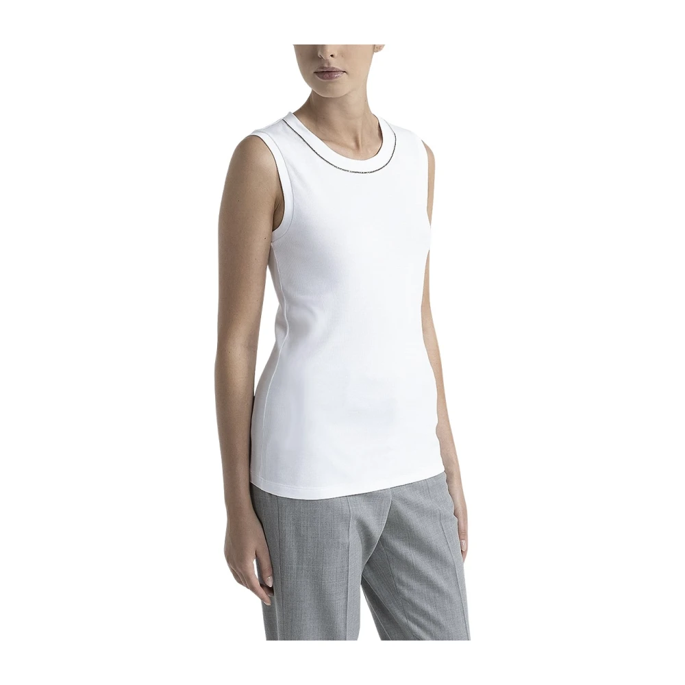 PESERICO Stretch jersey top met Punto Luce afwerking White Dames