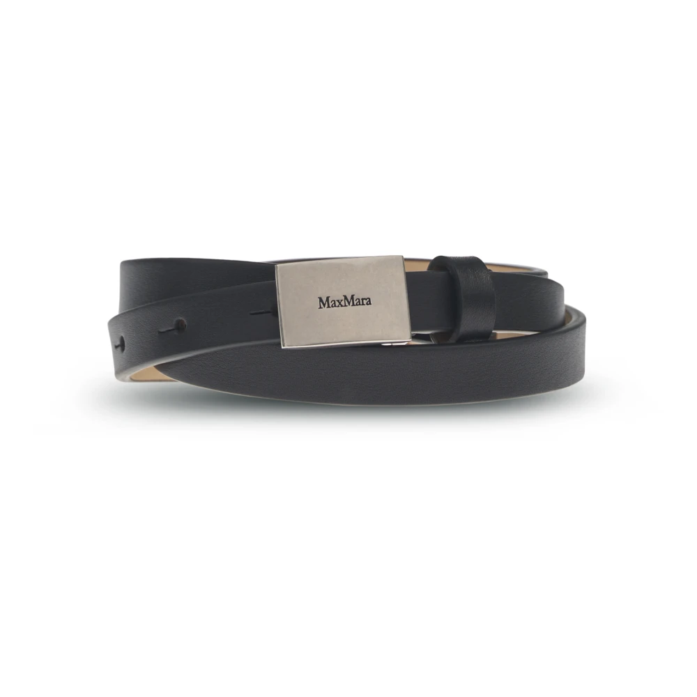 Max Mara Zwarte leren riem met logogesp Black Dames