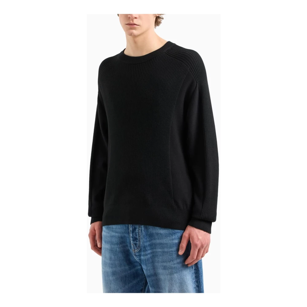 Armani Exchange Zwarte Organische Geribbelde Crewneck Sweater Black Heren