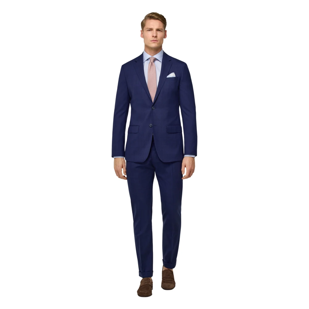Boggi Milano Prince of Wales-ruit Stretch Wollen Pak Blue Heren