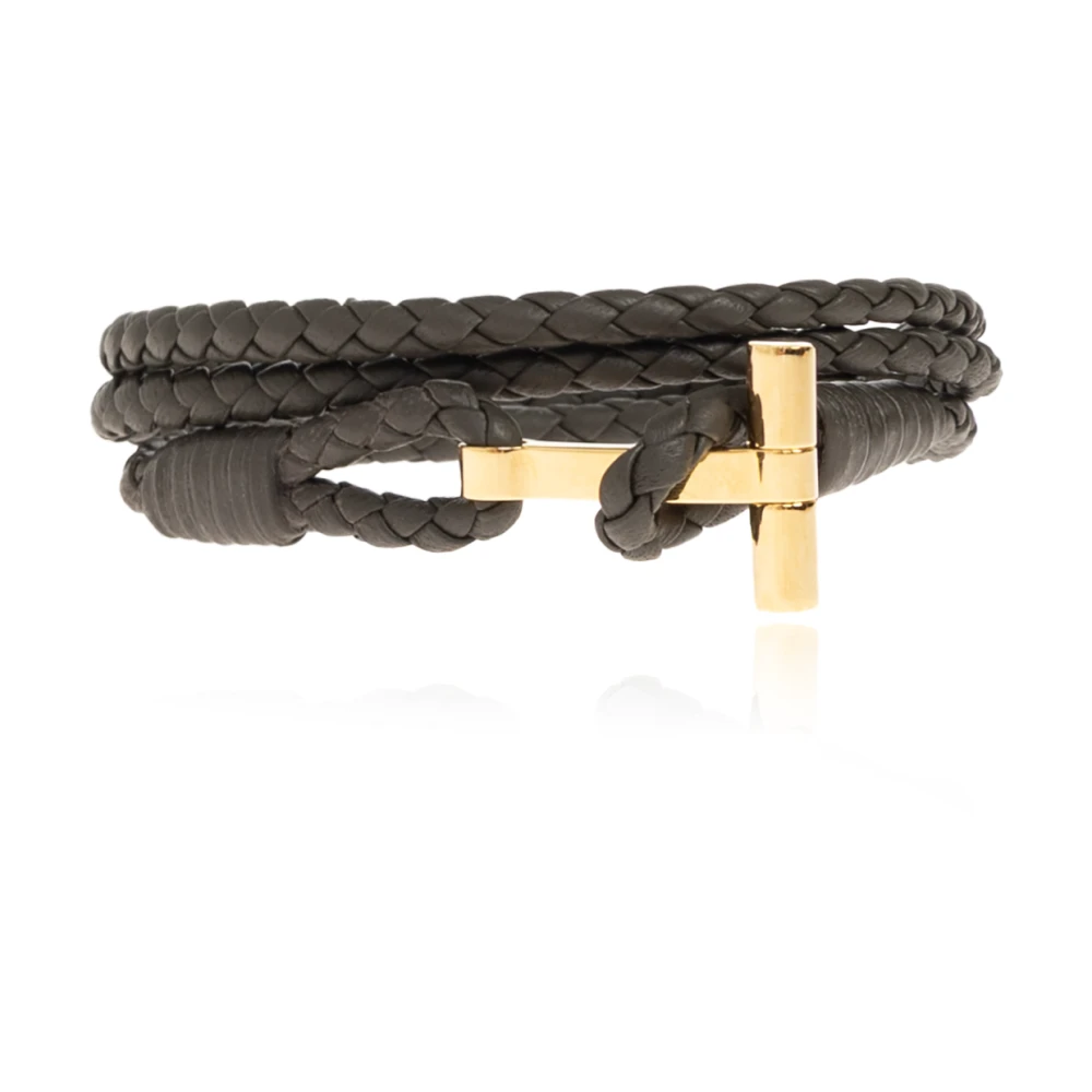 Tom Ford Men's Gray Braided Leather T Bracelet - Bracelets - L - Accessories
