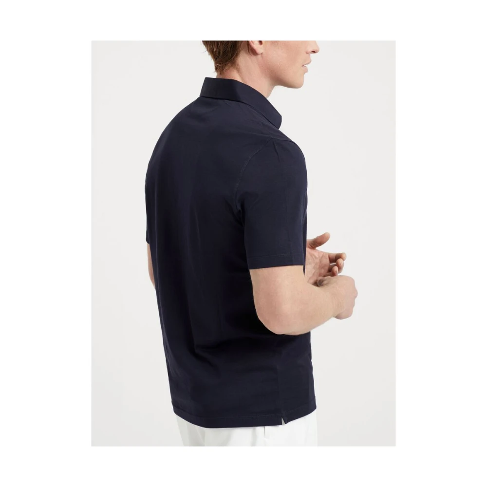 BRUNELLO CUCINELLI Navy Blue Katoen Polo Sweater Blue Heren