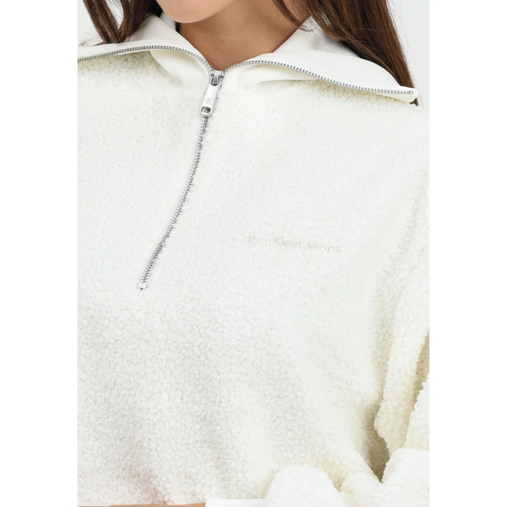 Calvin Klein Jeans Witte Sherpa Half-Zip Sweater White Dames