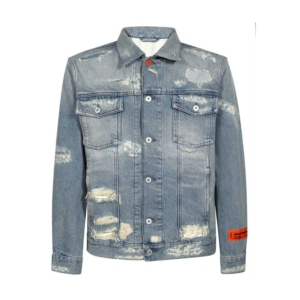 Heron Preston Versleten Denim Jack Blue Heren