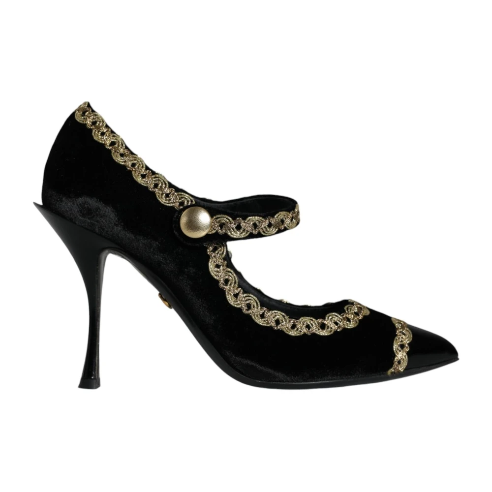 Dolce & Gabbana Women's Black Gold Velvet Mary Jane Pumps - Pumps - 5 1/2 Uk - Shoes