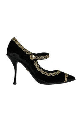 Svart Guld Sammet Mary Jane Pumps