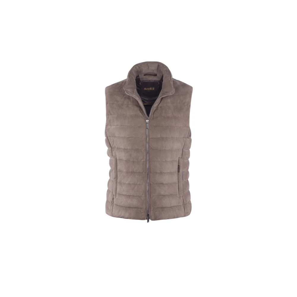 Moorer Men's Brown Waistcoats, M, Quilted Goose Down Vest In Suede Leather