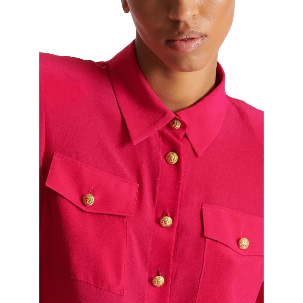 Balmain Crêpe shirt met gouden knopen Pink Dames