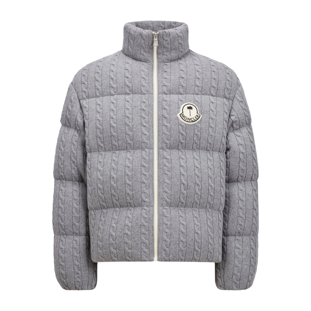 Moncler Wollen Cable-Knit Jas met Logopatch Gray Dames