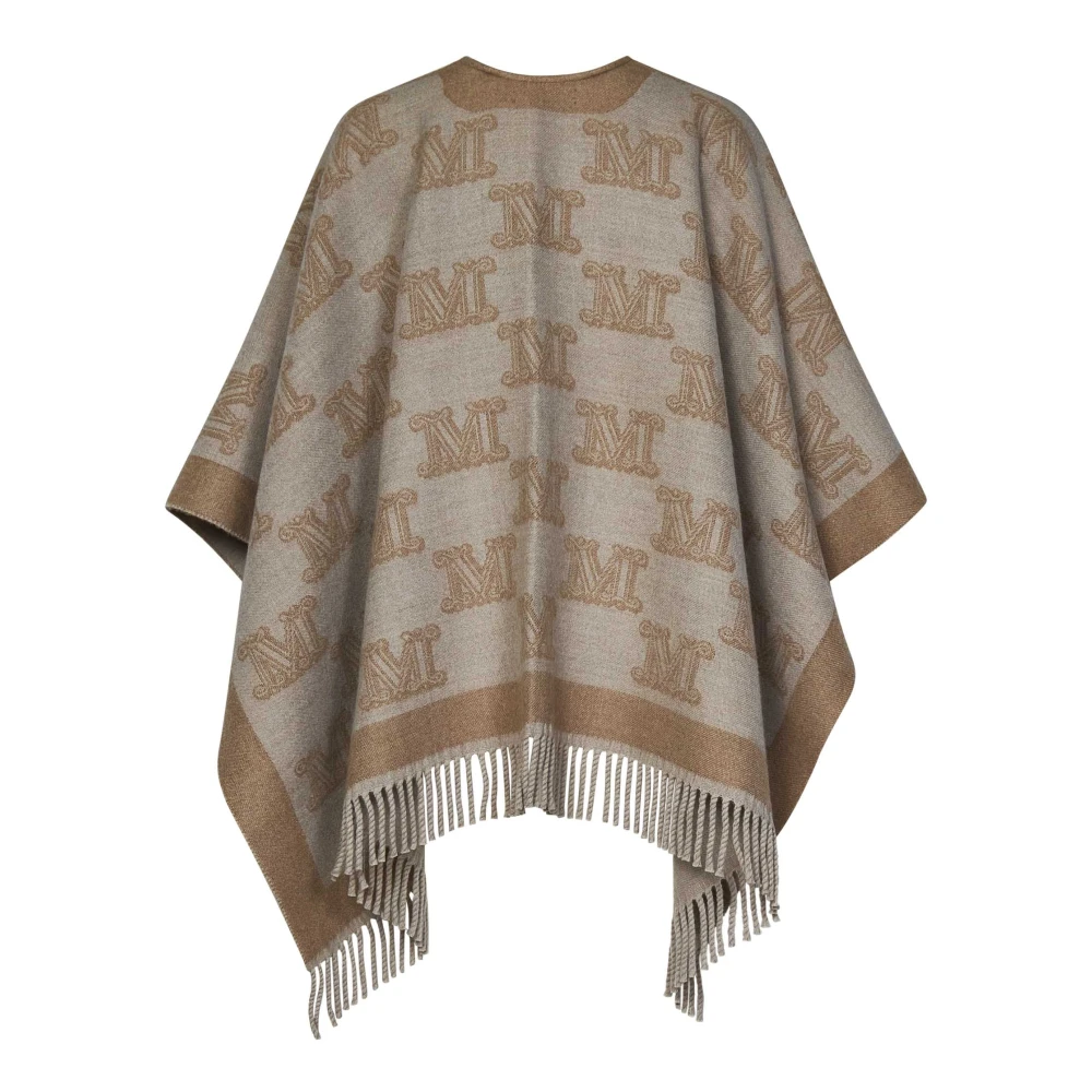 Max Mara Monogram Poncho met Franjes en Strass Beige Dames