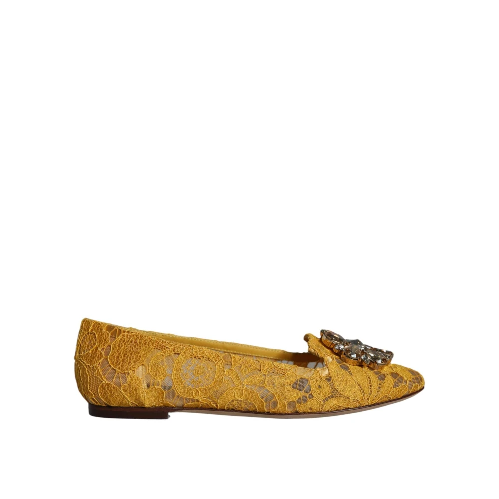 Dolce & Gabbana Women's Yellow Crystal Embellished Ballet Flats Mustard