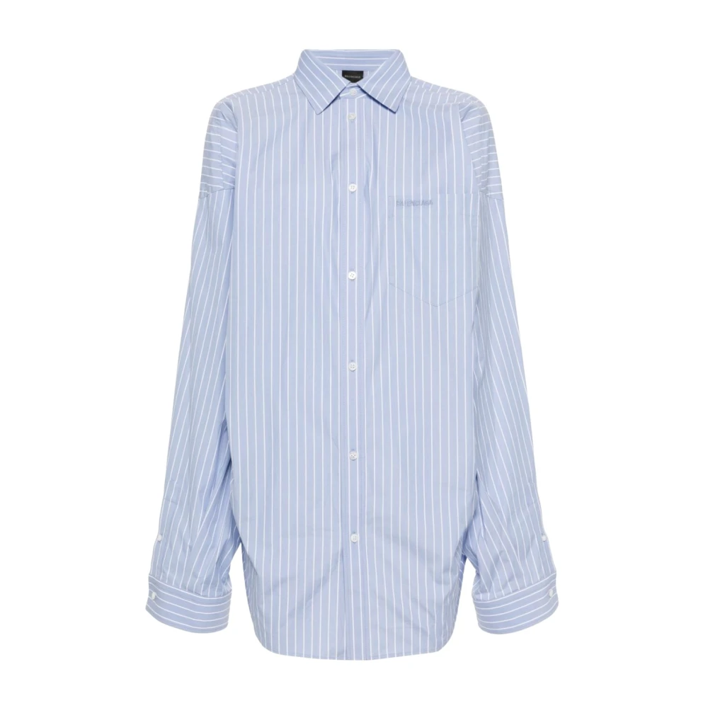 Balenciaga Blauw Wit Gestreept Logoshirt Blue Dames