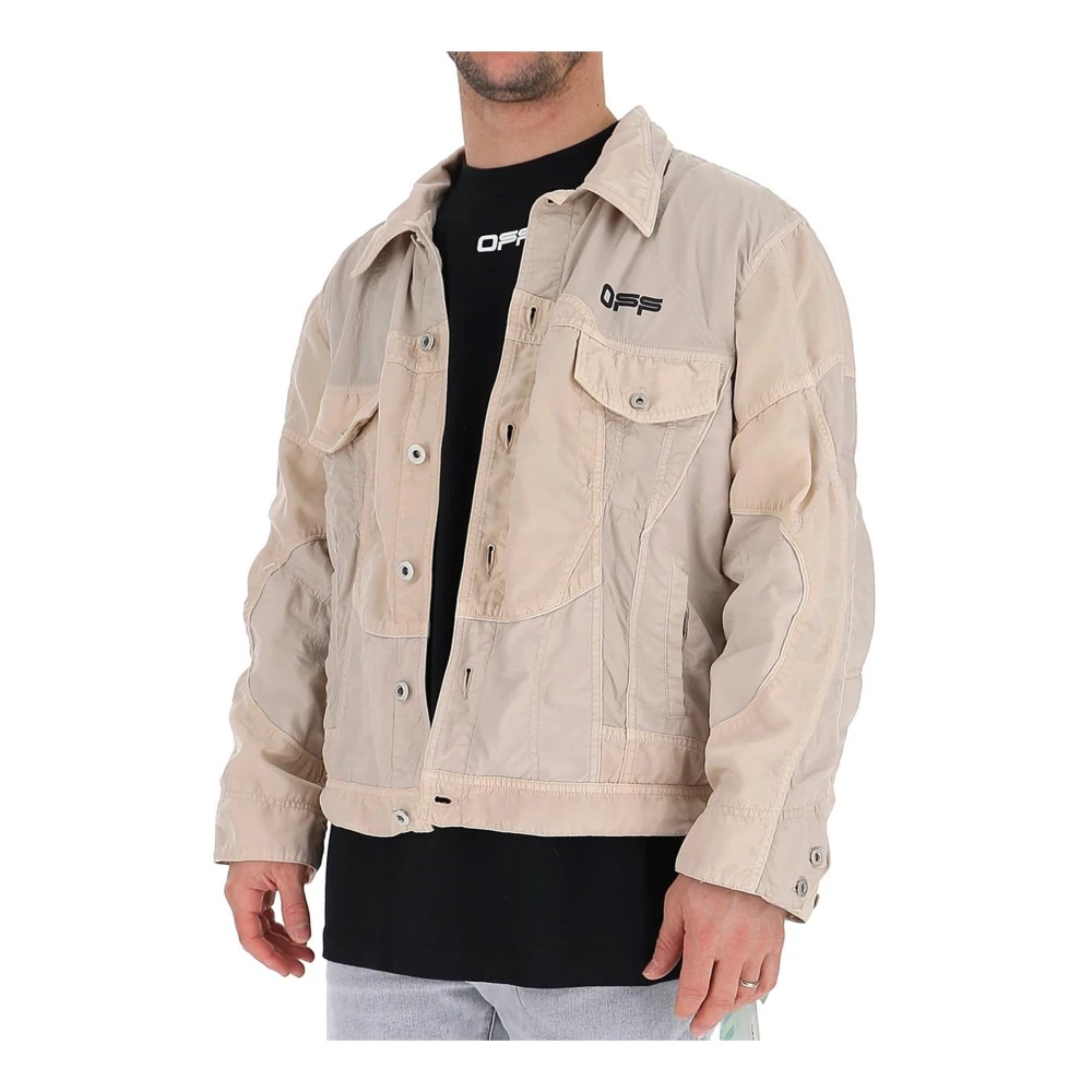 Off White Logo Windbreaker Bomber Jacket Mannen Beige Heren